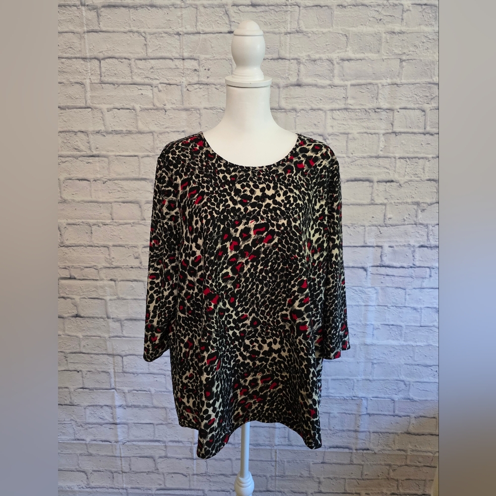 Chic Black and Red Leopard Print Blouse by Emily Daniels